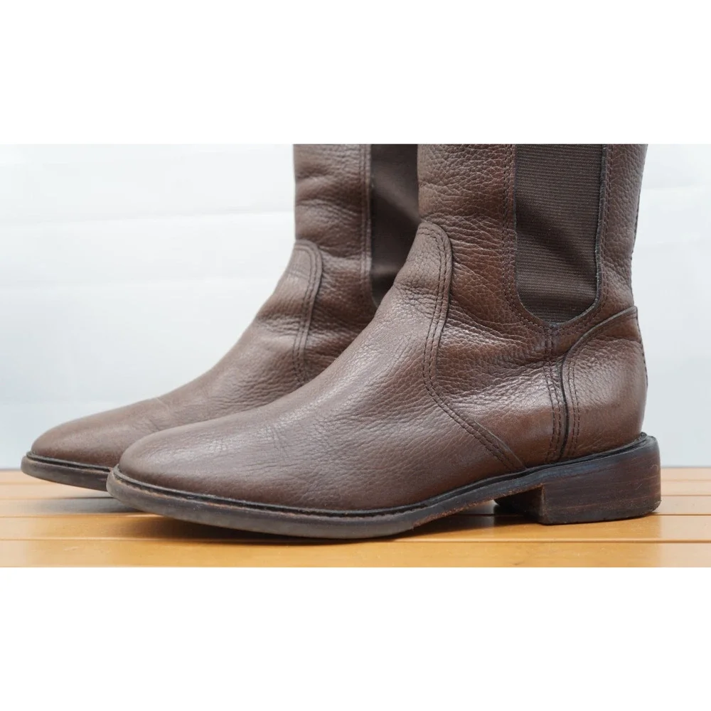 Tory Burch Christy Tall Riding Boots Brown Pebbled Leather Rear Zip Size: 8.5 M